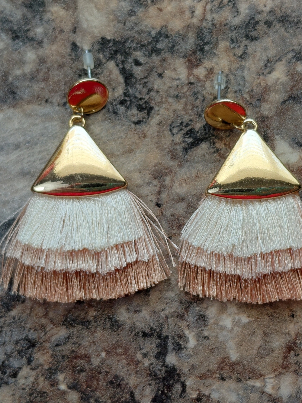 American Eagle Outfitters Gold Metal and Cream/Tan Tassel Earrings